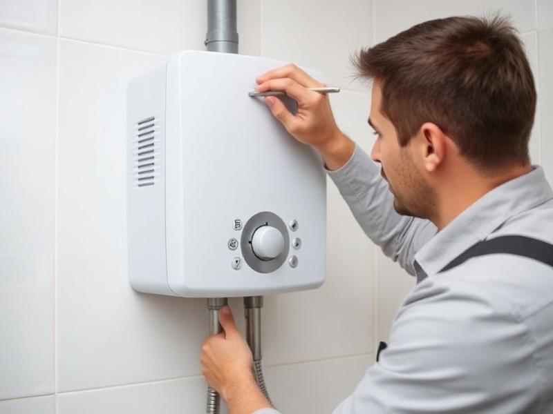 Technician servicing a wall-mounted water heater