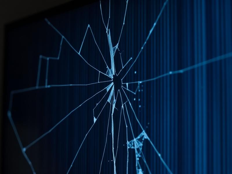 Damaged television screen with cracks and vertical lines