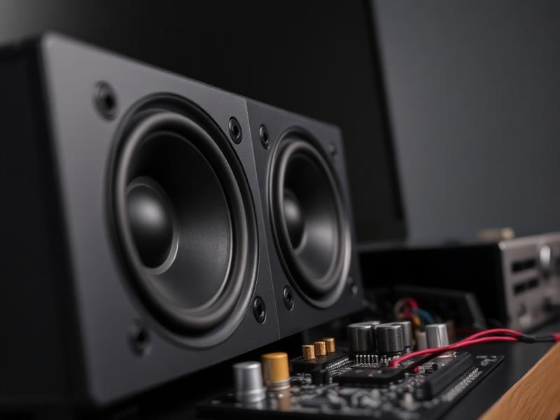 Television speaker units and audio board on a workbench